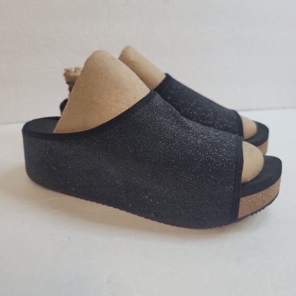 Volatile Womens Slip On Sparkly Platform Mules Size 8 Black Cork Open Toe Y2K - Picture 1 of 16